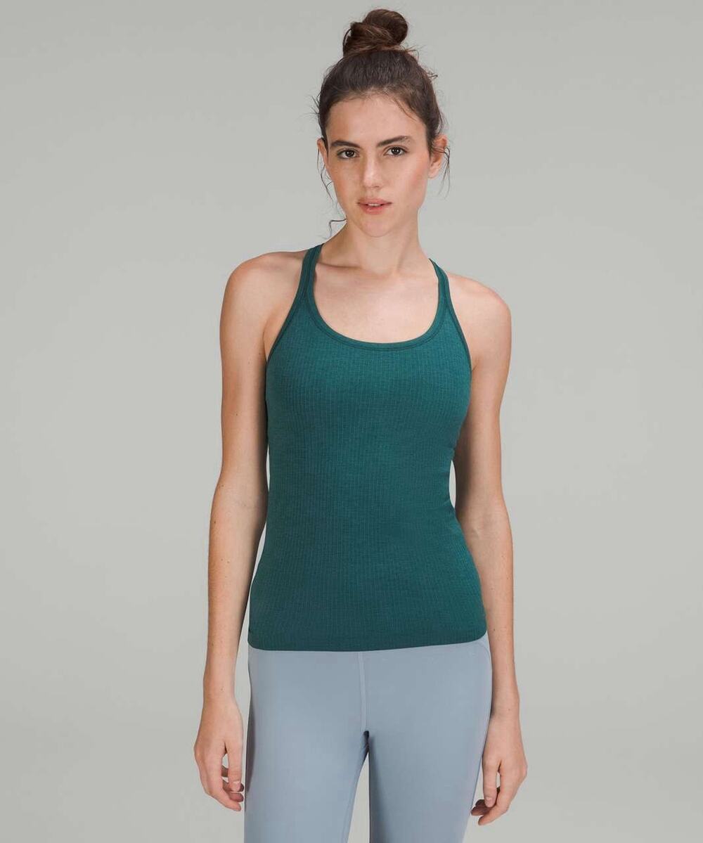Lululemon Ebb to Street Tank Top Built-In Bra Ribbed Size 6 Green Jasper